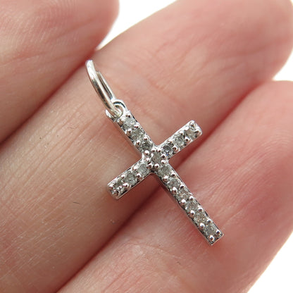 SUN 925 Sterling Silver Real Round-Cut Diamond Cross Minimalist Charm Pendant