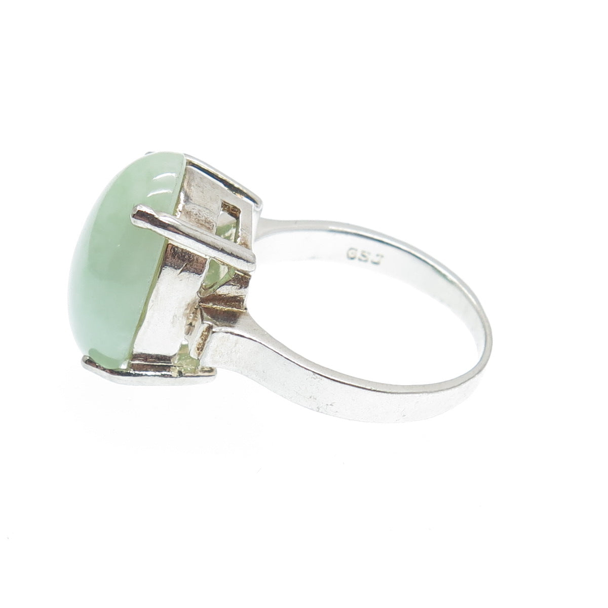 GSJ GOLD STONE 925 Sterling Silver Real Cabochon Jade Ring Size 8