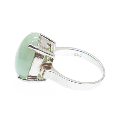 GSJ GOLD STONE 925 Sterling Silver Real Cabochon Jade Ring Size 8