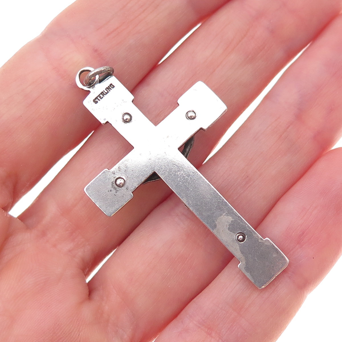 925 Sterling Silver Antique Art Deco Crucifix Cross Oxidized Charm Pendant