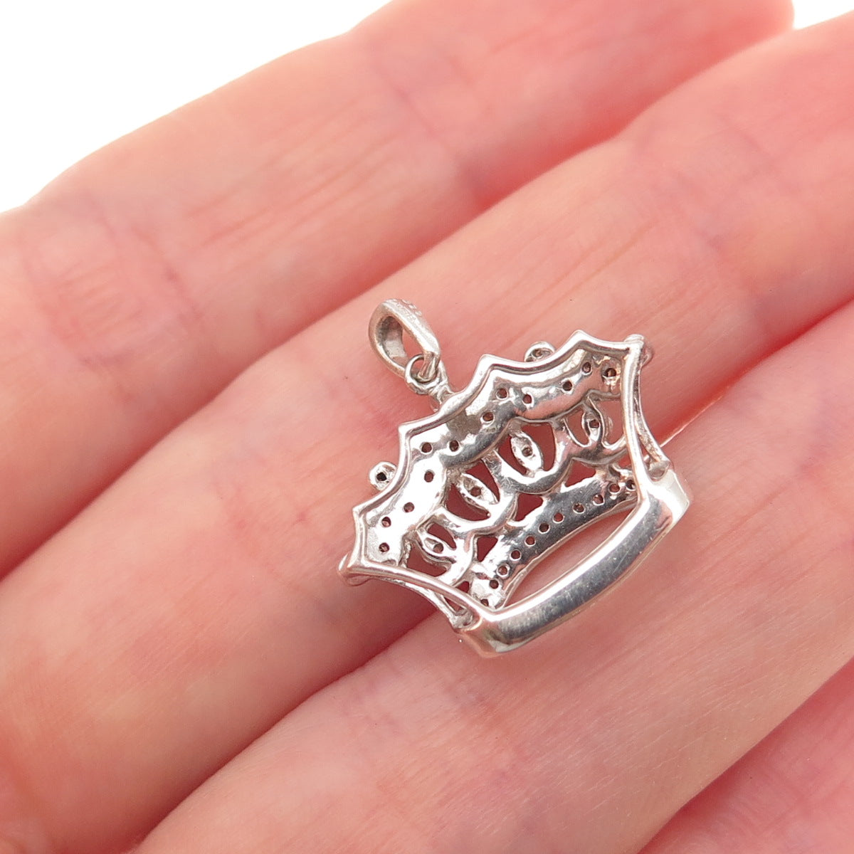 Jane Seymour Sterling Silver Real Round-Cut Diamond Royal Crown Charm Pendant
