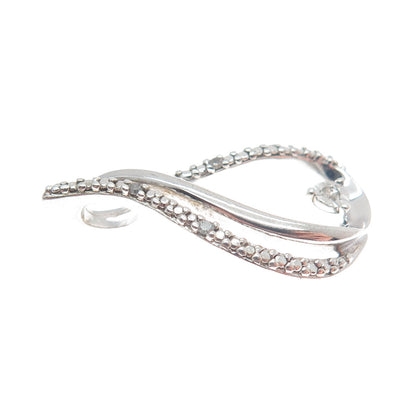 SUN 925 Sterling Silver Real Diamond Teardrop Minimalist Charm Pendant