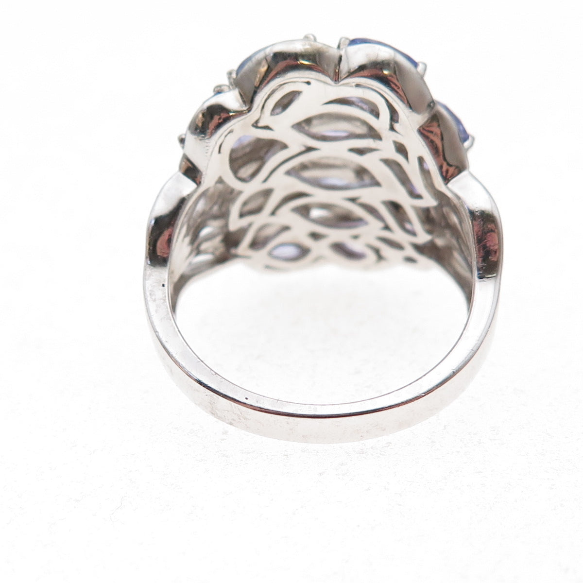 925 Sterling Silver Real Marquise-Cut Tanzanite Cluster Ring Size 8.25