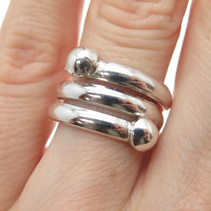 925 Sterling Silver Vintage Modernist Spiral Adjustable Ring Size 5.75