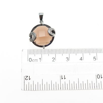 925 Sterling Silver Round-Cut Cognac & White C Z Charm Pendant