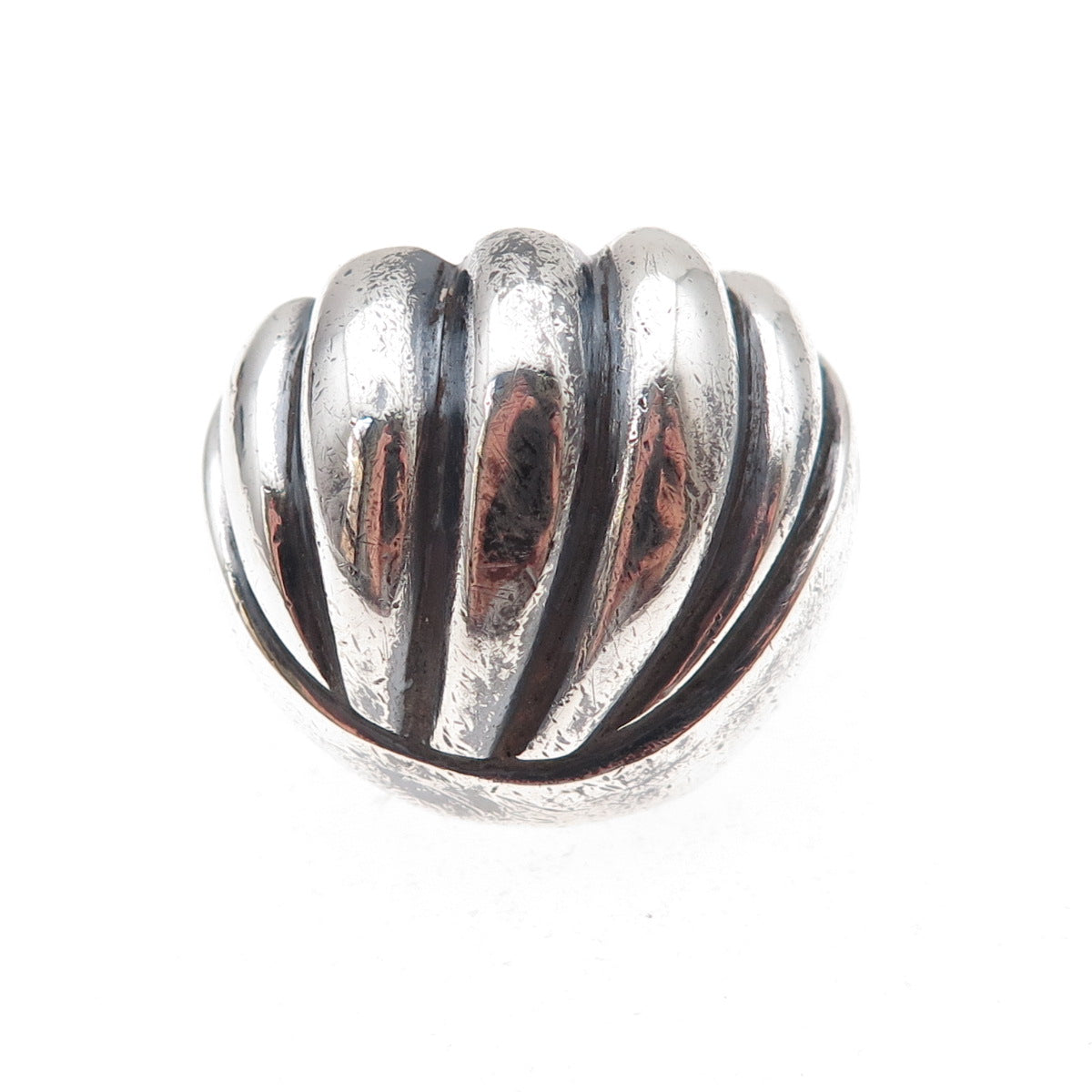 925 Sterling Silver Vintage Modernist Seashell Oxidized Ring Size 10