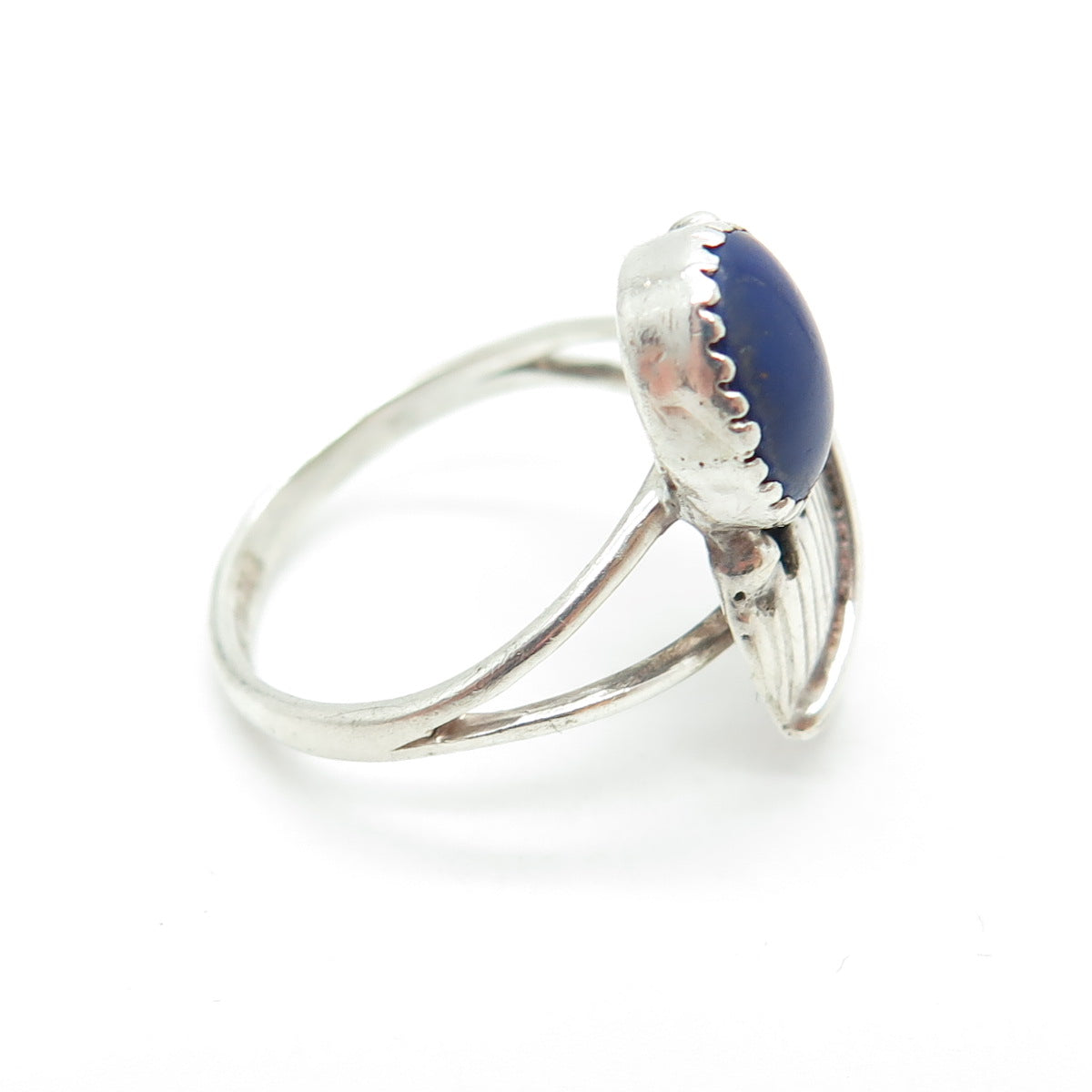 WILLIE MARIANO NAVAJO Old Pawn 925 Sterling Silver Lapis Feather Ring Size 6.5