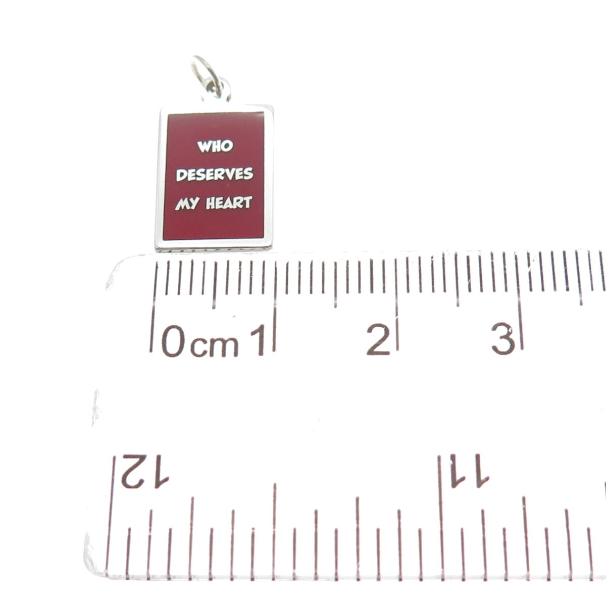 925 Sterling Silver Red Enamel Who Deserves My Heart Minimalist Charm Pendant