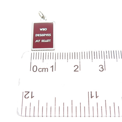 925 Sterling Silver Red Enamel Who Deserves My Heart Minimalist Charm Pendant