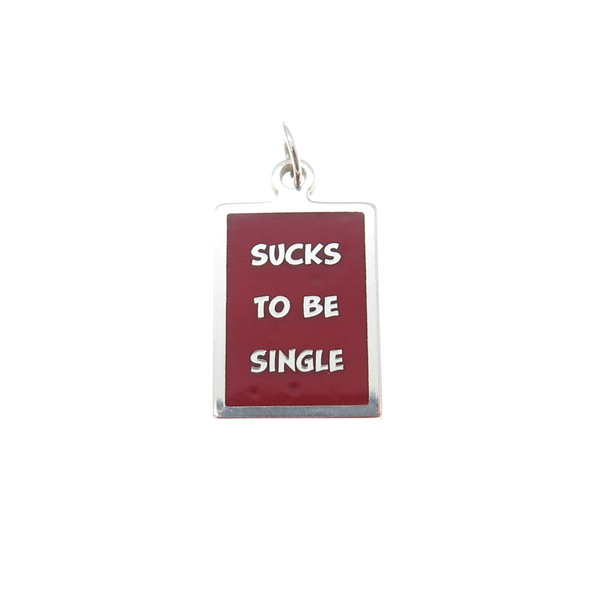 925 Sterling Silver Red Enamel Sucks To Be Single Minimalist Charm Pendant