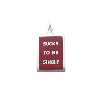 925 Sterling Silver Red Enamel Sucks To Be Single Minimalist Charm Pendant