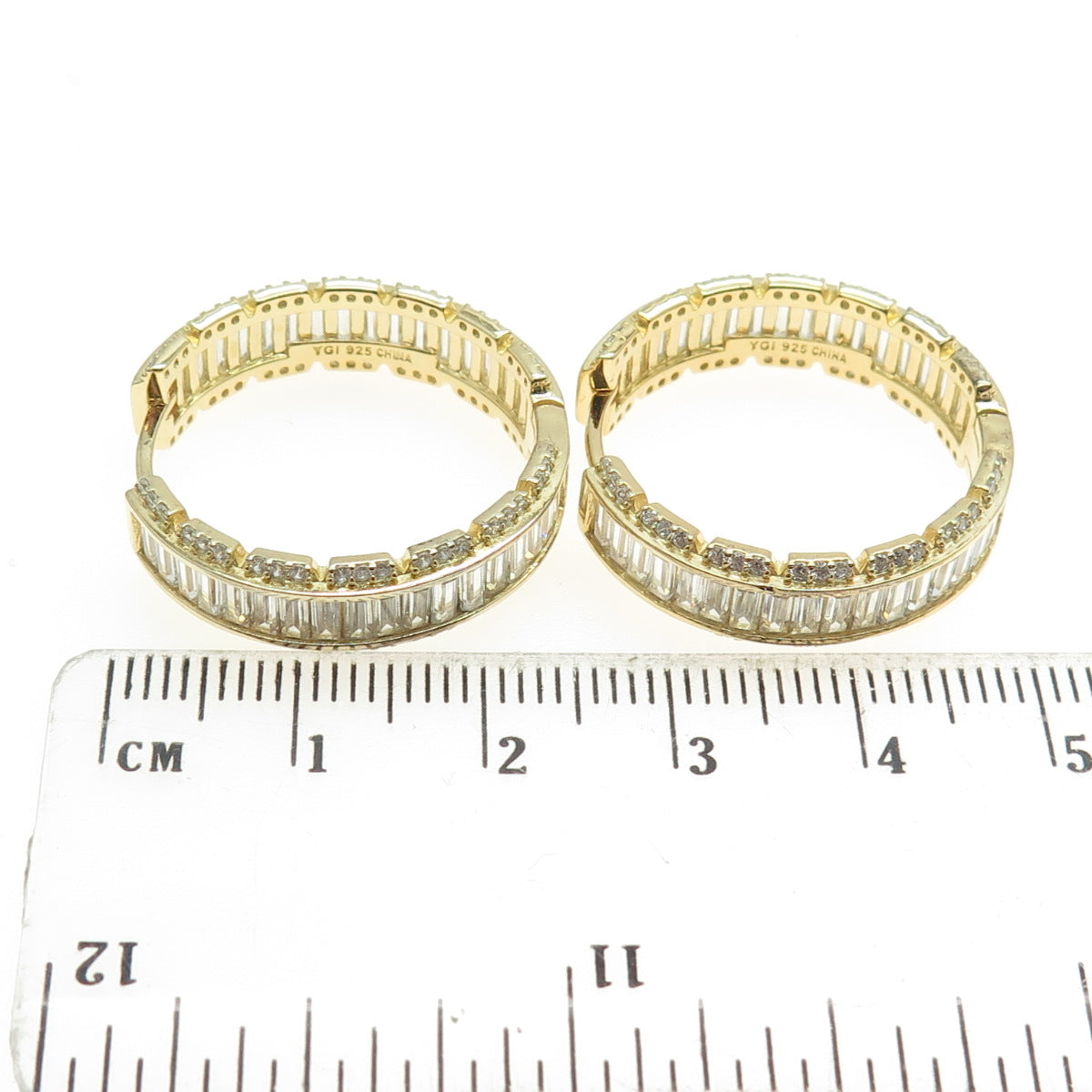 925 Sterling Silver Gold Plated C Z Huggie Earrings