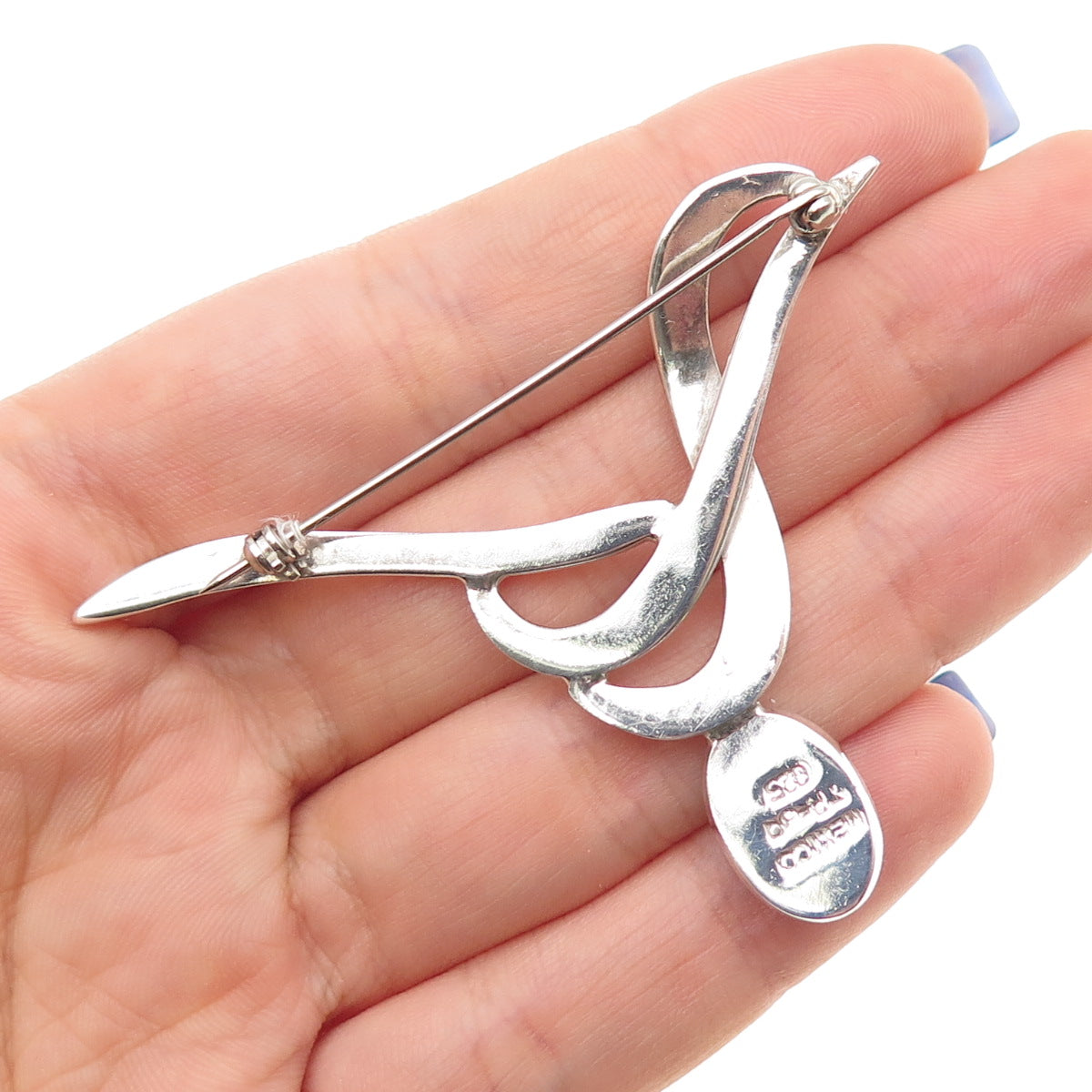 925 Sterling Silver Vintage Mexico Real Black Onyx Modernist Pin Brooch