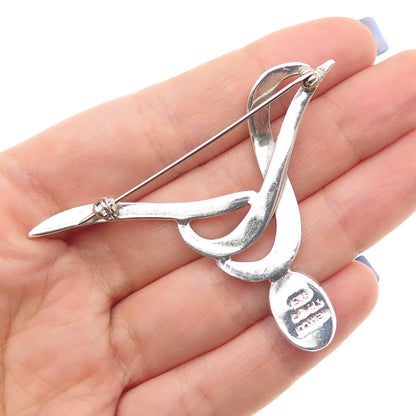 925 Sterling Silver Vintage Mexico Real Black Onyx Modernist Pin Brooch