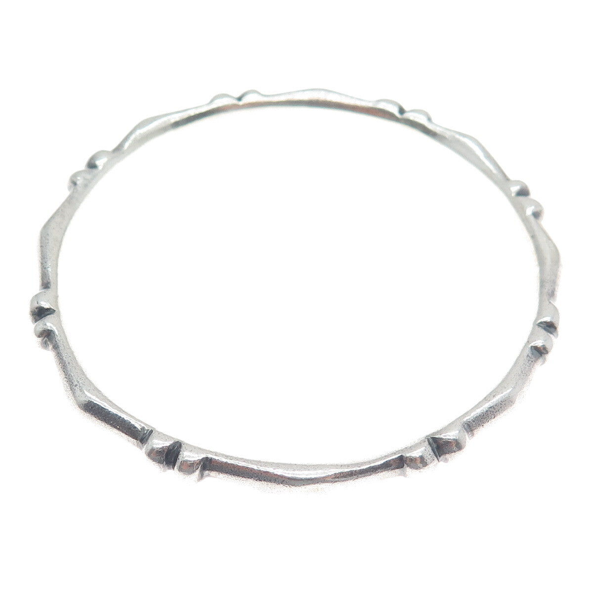 925 Sterling Silver Vintage Diamond-Shape Ball Station Bangle Bracelet 7.75"