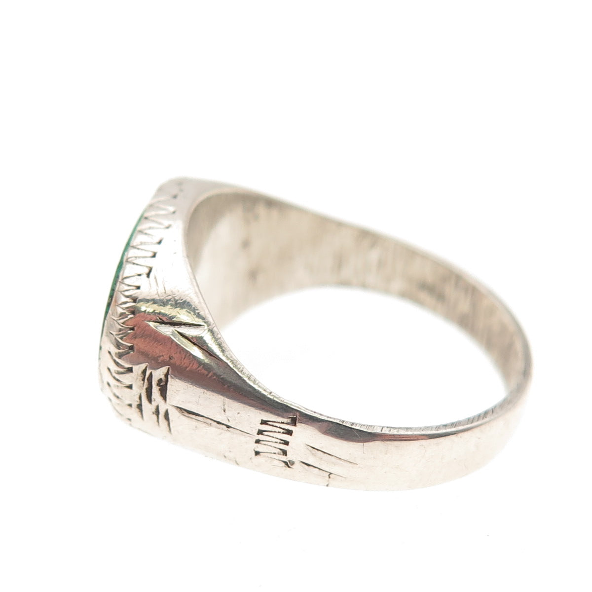 925 Sterling Silver Antique Art Deco Real Oval-Cut Green Onyx Ring Size 9