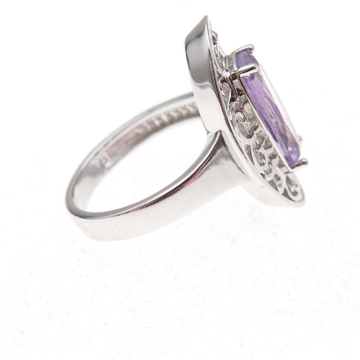 925 Sterling Silver Mexico Real Amethyst Floral Scroll Ring Size 7