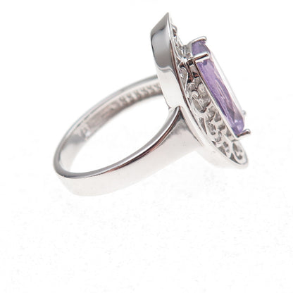 925 Sterling Silver Mexico Real Amethyst Floral Scroll Ring Size 7
