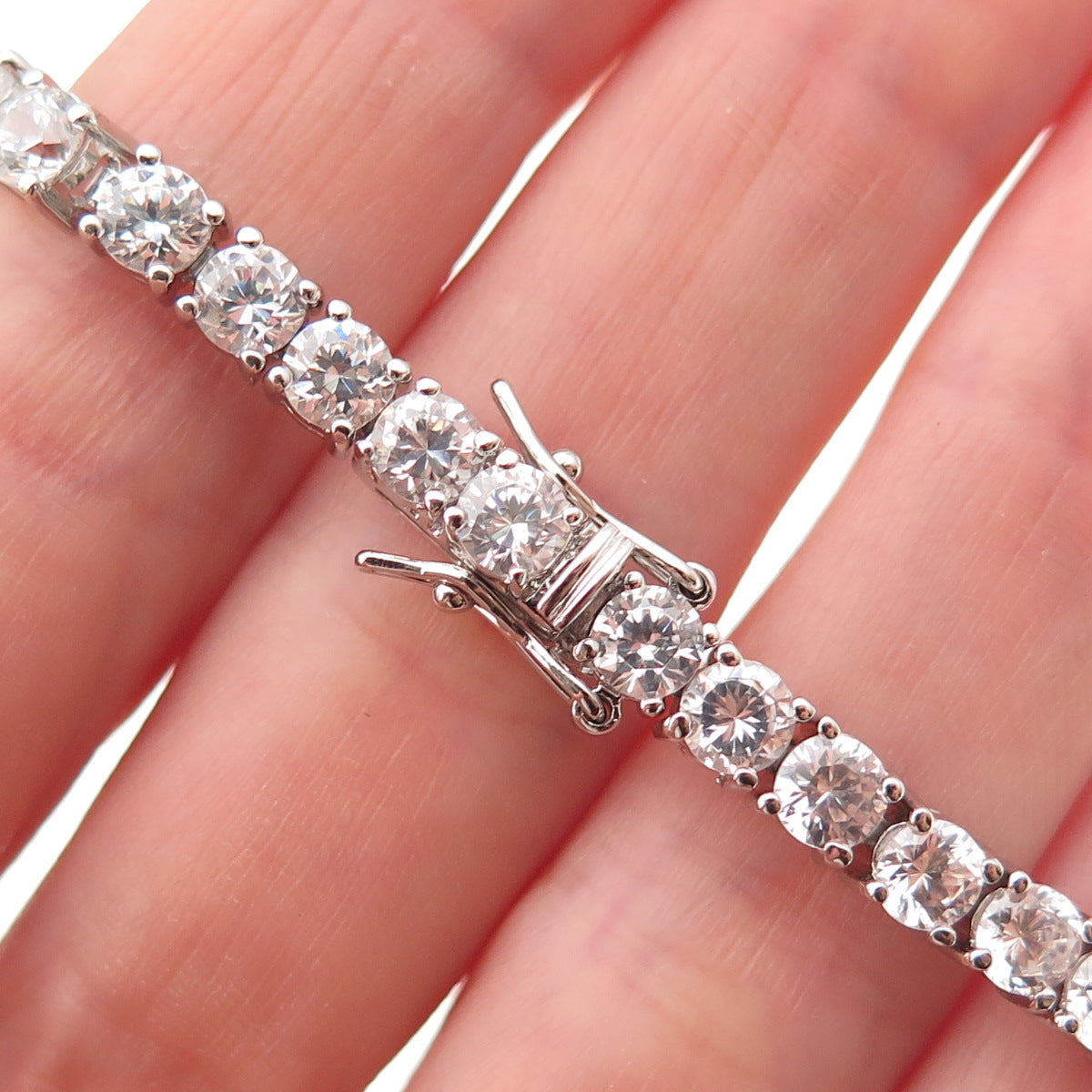 Ross Simons 925 Sterling Silver Round-Cut C Z Tennis Link Bracelet 7.5"