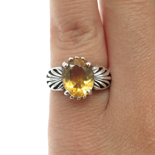 KABANA 925 Sterling Silver Vintage Real Oval-Cut Citrine Floral Ring Size 5