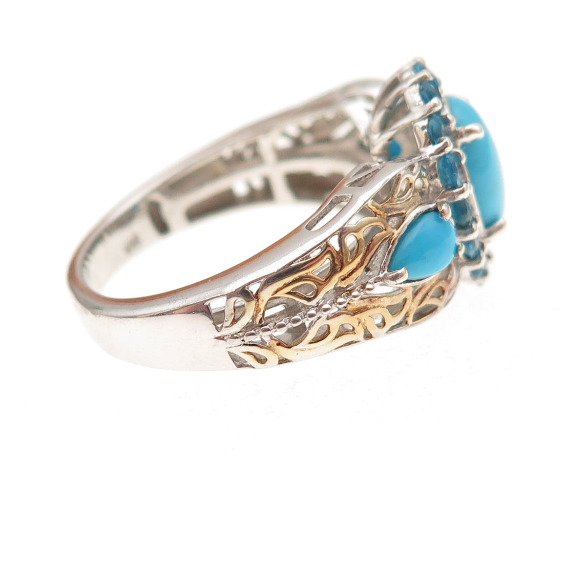 Chuck Clemency 925 Sterling Silver 2-Tone Real Turquoise Apatite Ring Size 8.25