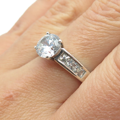 925 Sterling Silver Round & Princess-Cut C Z Engagement Ring Size 8.75
