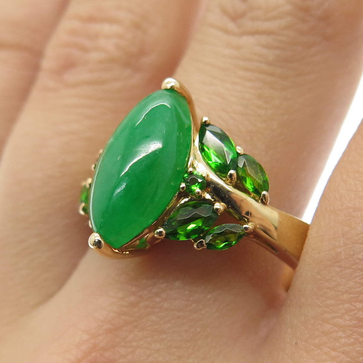 MICHELLE ALBALA 925 Sterling Silver Gold Plated Jade & Peridot Ring Size 10.25