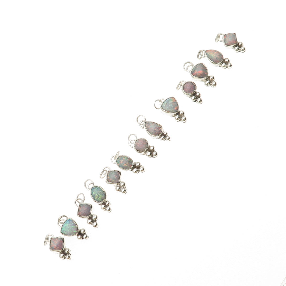 D’Anz Old Pawn 925 Sterling Silver Vintage SET of 13 Opal Tribal Charm Pendants