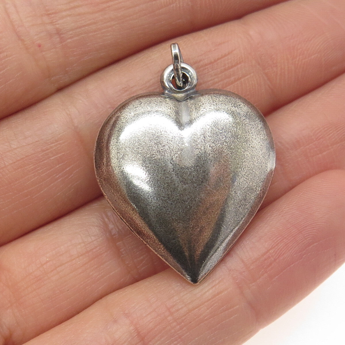 925 Sterling Silver Vintage Puffy Heart Oxidized Charm Pendant