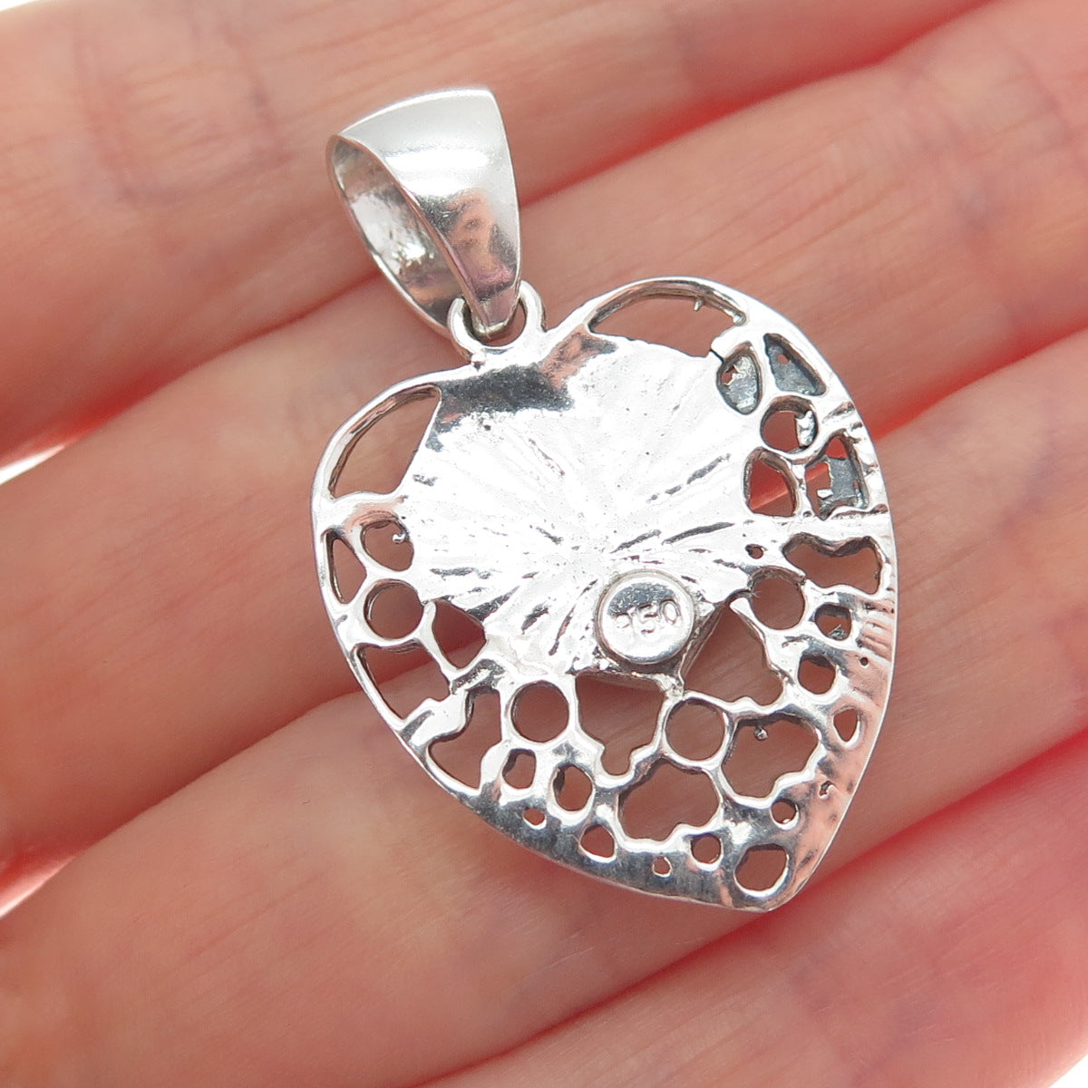950 Silver Vintage Real Carnelian Heart Charm Pendant