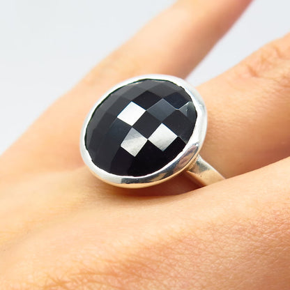 925 Sterling Silver Vintage Real Checkered Melanite Gemstone Ring Size 8
