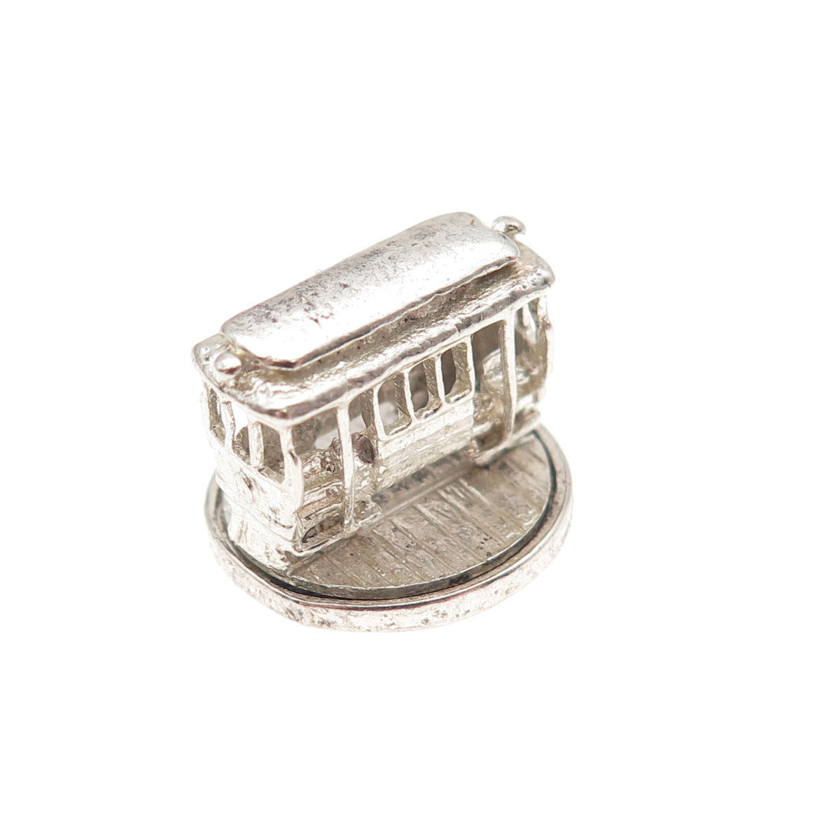 925 Sterling Silver Vintage Cable Car 3D Mini Charm Pendant