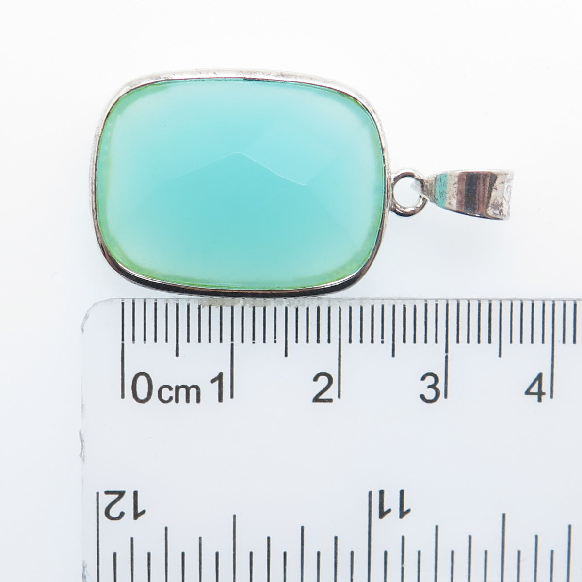 925 Sterling Silver Vintage Cushion-Cut Blue Chalcedony Charm Pendant
