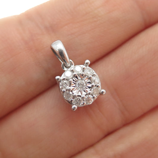 KRN KIRAN 925 Sterling Silver Real Round-Cut Diamond Minimalist Charm Pendant