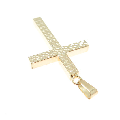 14K Yellow & White Gold Diamond-Cut Cross Religious Charm Pendant