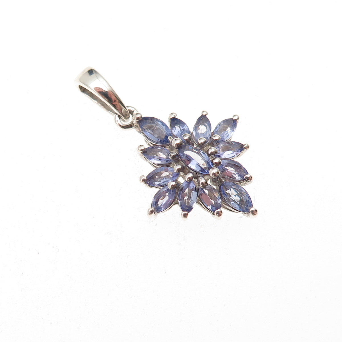 D'Joy 925 Sterling Silver Real Marquise-Cut Tanzanite Floral Charm Pendant