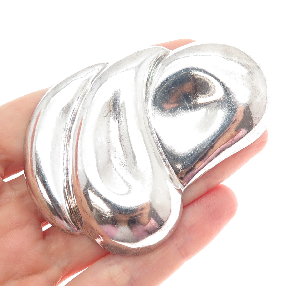 925 Sterling Silver Vintage Mexico Modernist Puffy Pin Brooch
