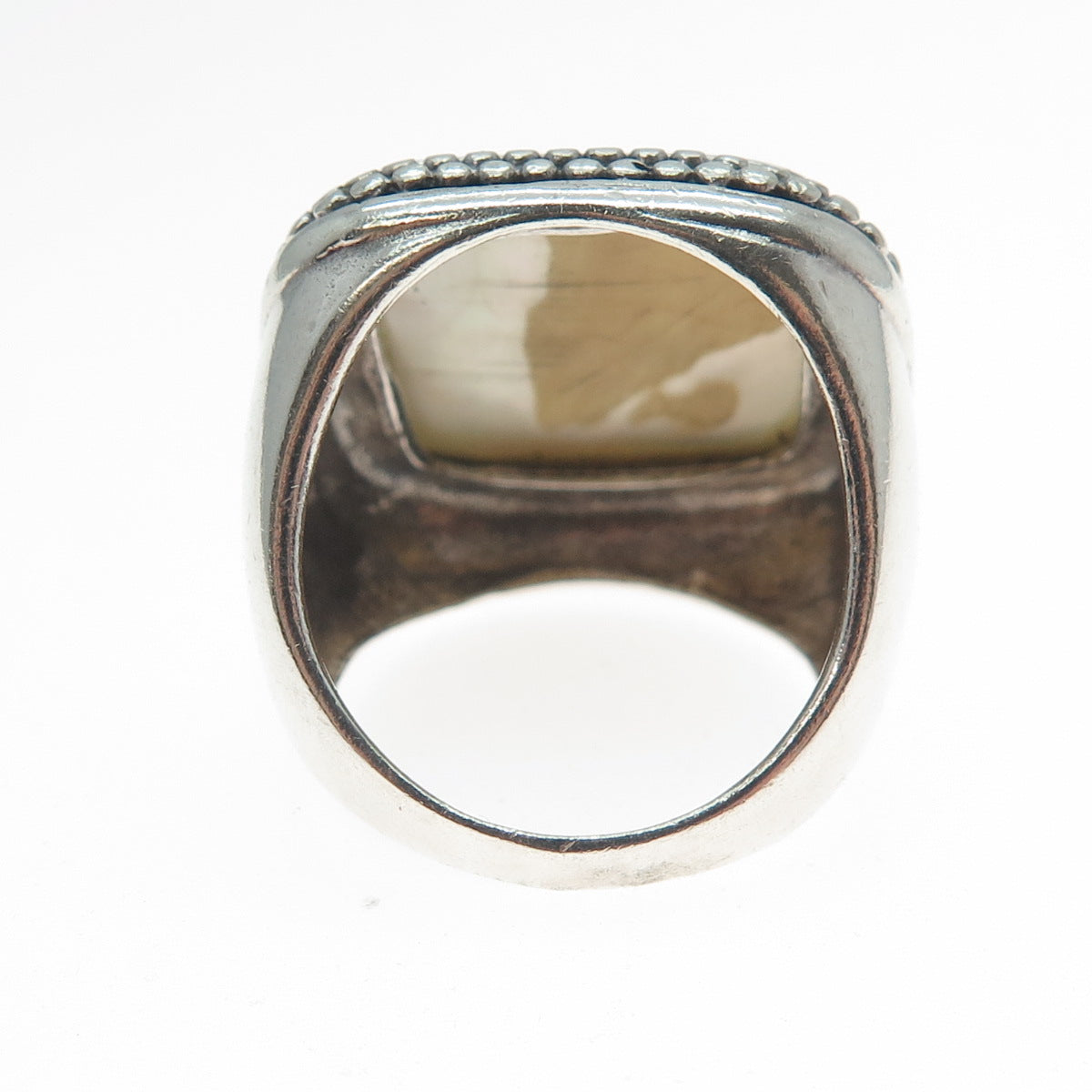 KEN CRAFTS 925 Sterling Silver Vintage Real MOP Granulated Ring Size 7