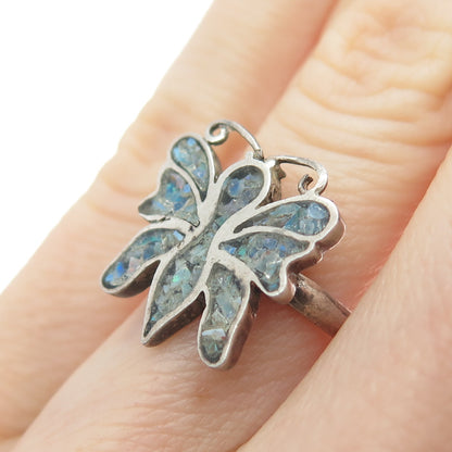 Old Pawn 925 Sterling Silver Vintage Turquoise Inlay Butterfly Ring Size 5.5