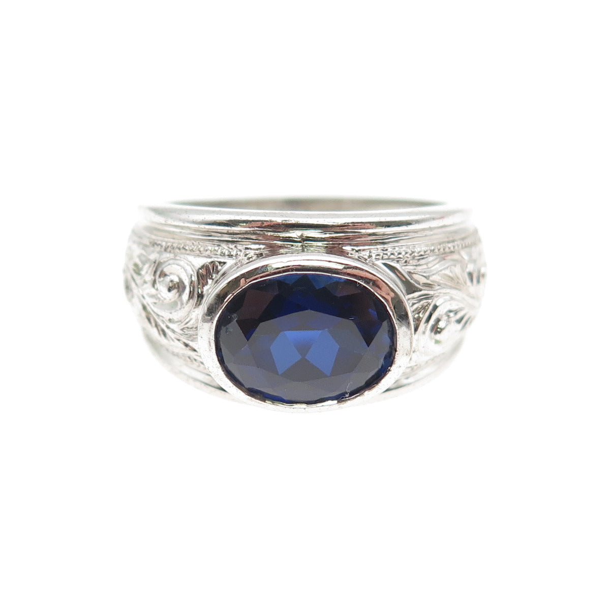 CHATEAU D'ARGENT 925 Sterling Silver Vintage Lab-Created Sapphire Ring Size 8