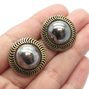 925 Sterling Silver 2-Tone Vintage Mexico Round Stud Earrings