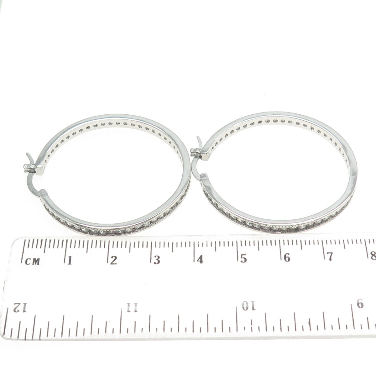 925 Sterling Silver Round-Cut All Around C Z Hoop Earrings