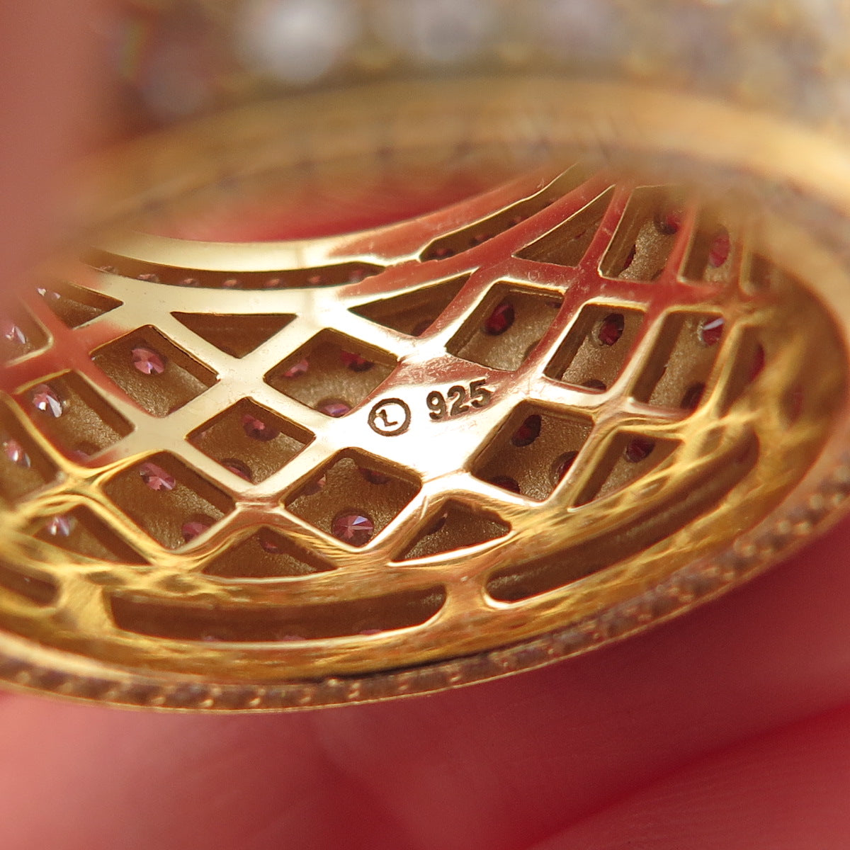 925 Sterling Silver Gold Plated Round-Cut C Z Wide Band Ring Size 9.5