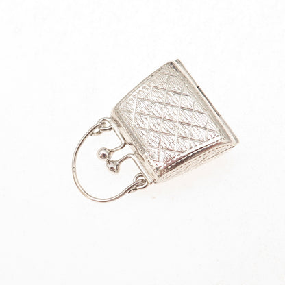 925 Sterling Silver Vintage Ladies Purse Oxidized Locket Box Charm Pendant
