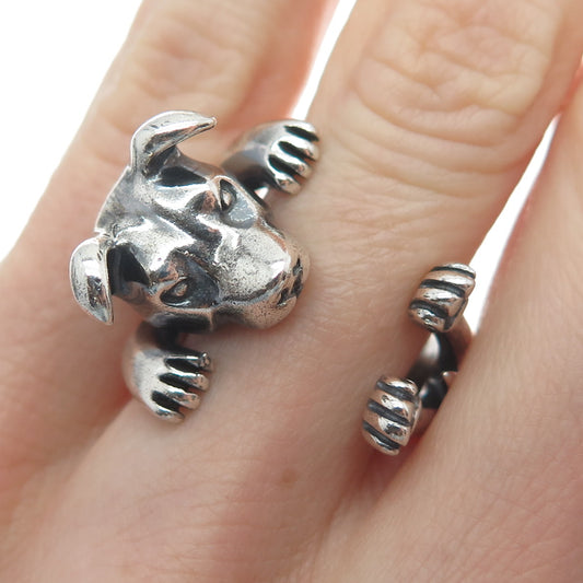NOVE25 Sterling Silver Vintage Jack Russell Terrier Adjustable Hug Ring Size 6