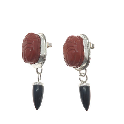 GG ORG DESIGNER Sterling 14K Gold Posts Vintage Jasper & Onyx Scarab Earrings