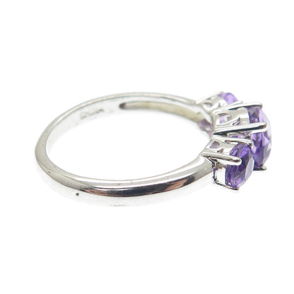 925 Sterling Silver Real Round-Cut Amethyst Ring Size 5.5