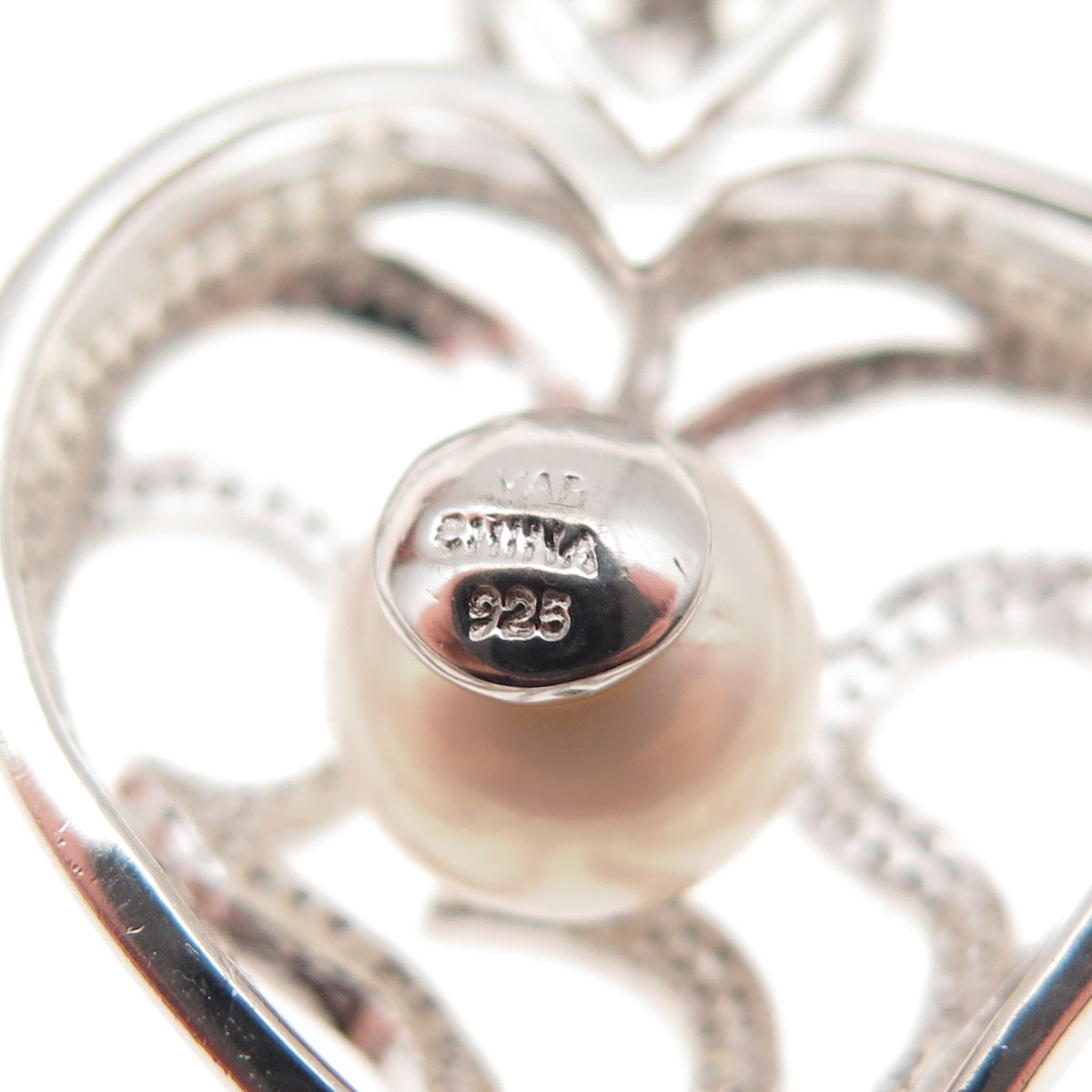 925 Sterling Silver Real Pearl Ornate Heart Cable Chain Necklace 18"