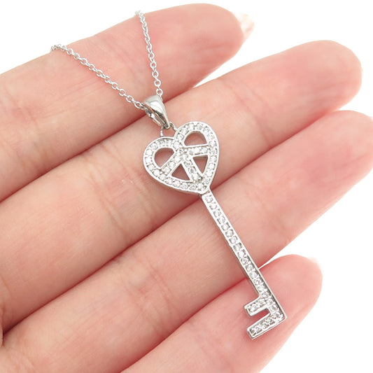 925 Sterling Silver Round-Cut C Z Peace Heart Key Cable Chain Necklace 16-18"