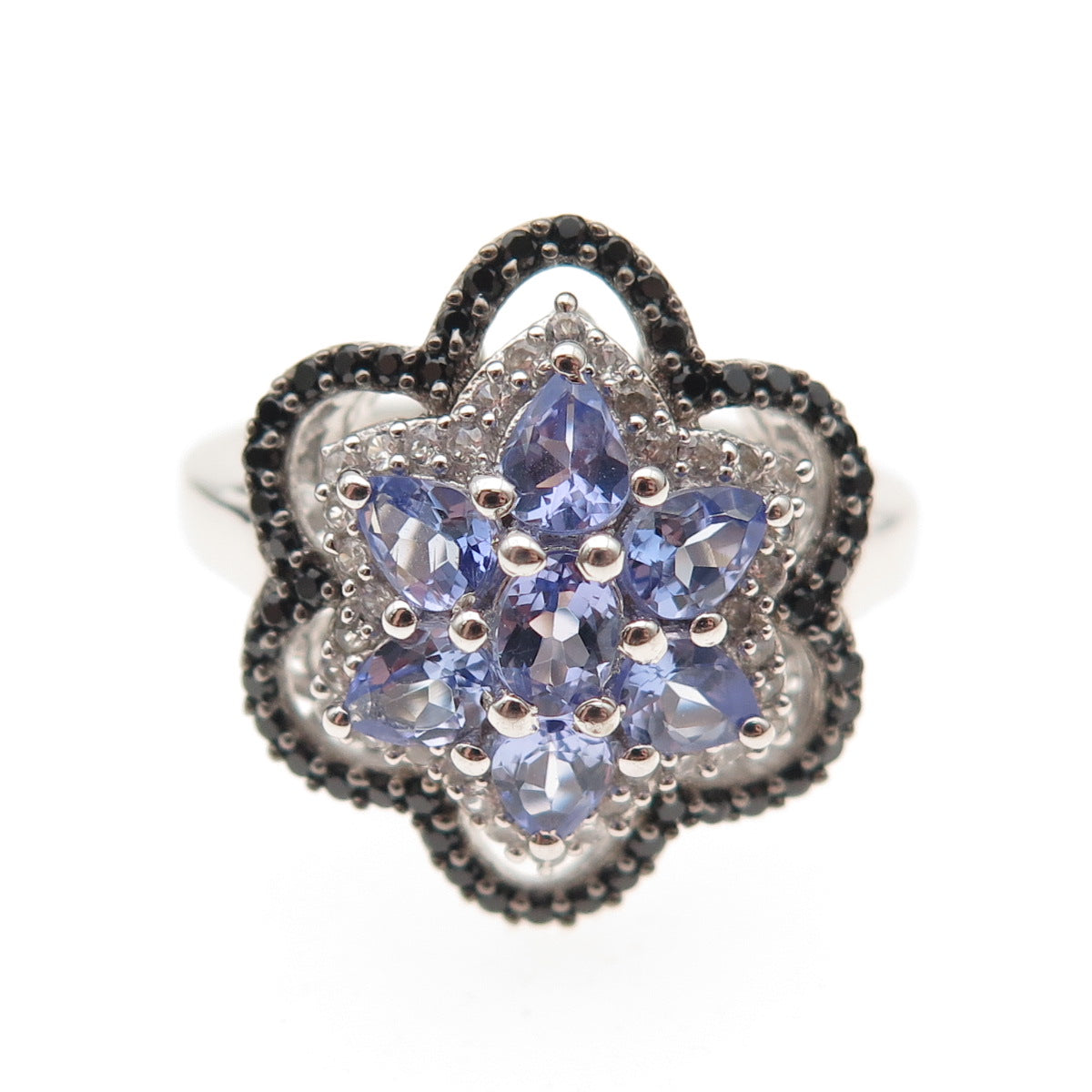Chuck Clemency 925 Sterling Real Tanzanite Black Spinel White Topaz Ring Size 8